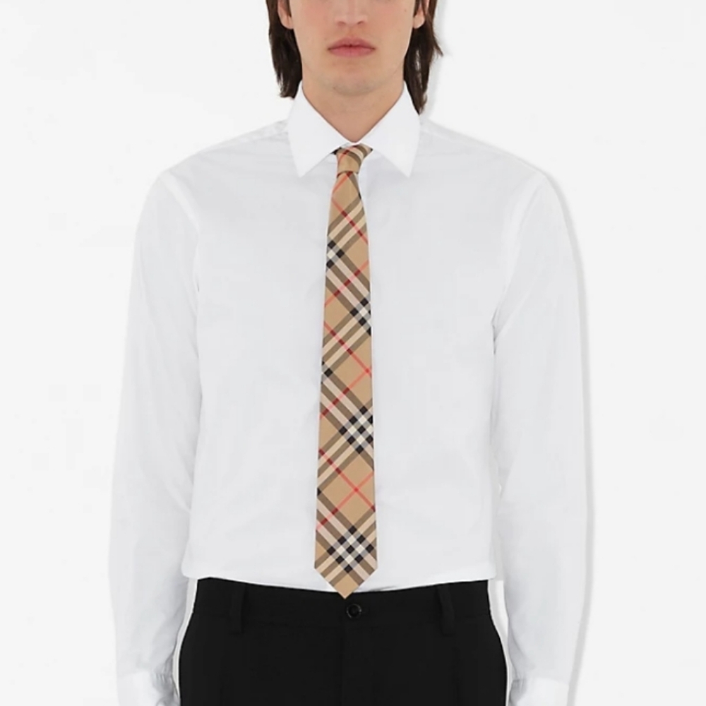 Burberry Beige and Black Checkered Tie